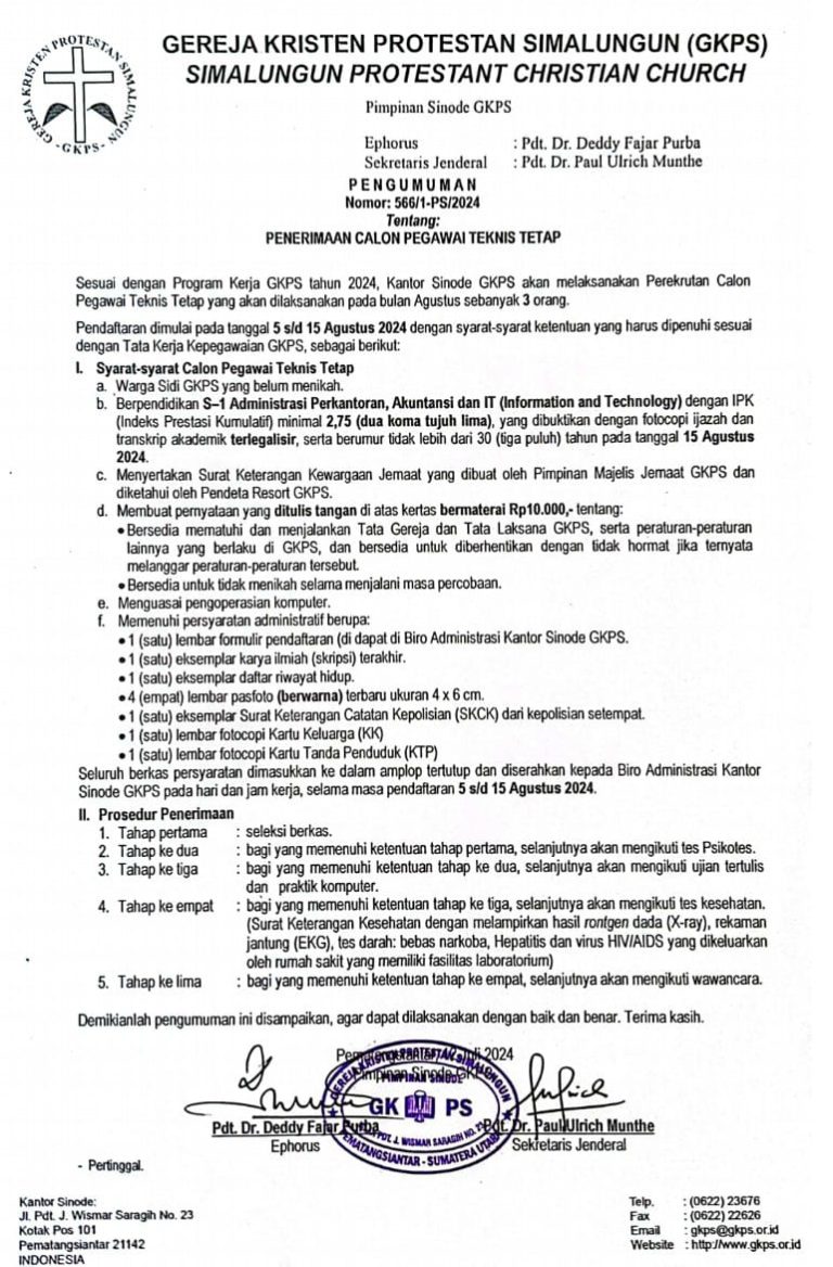 PENGUMUMAN PENERIMAAN PEGAWAI TEKNIS